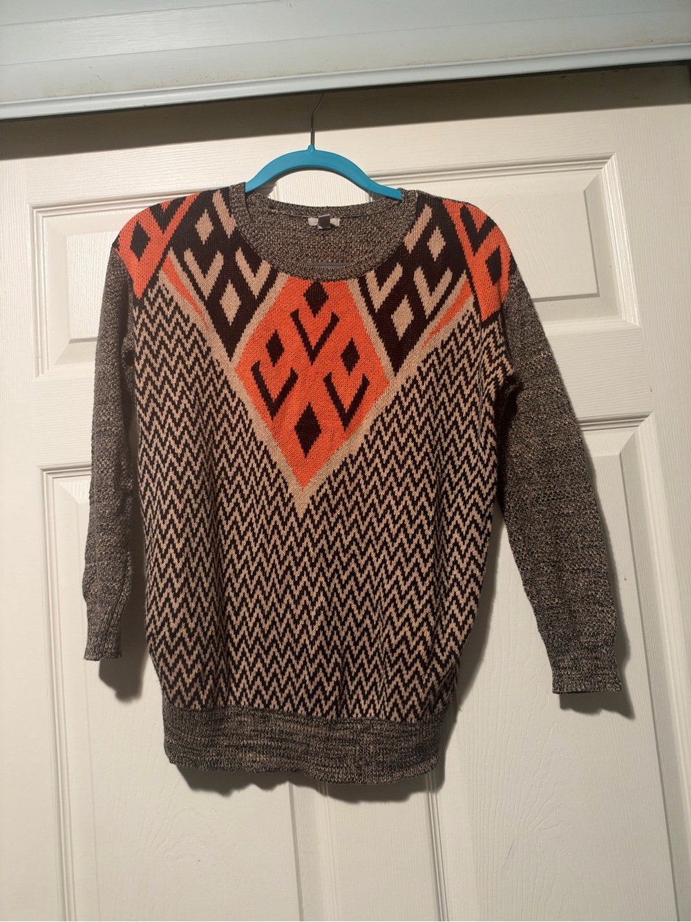 Evite Patterned Crewneck Sweater in Brown and Orange